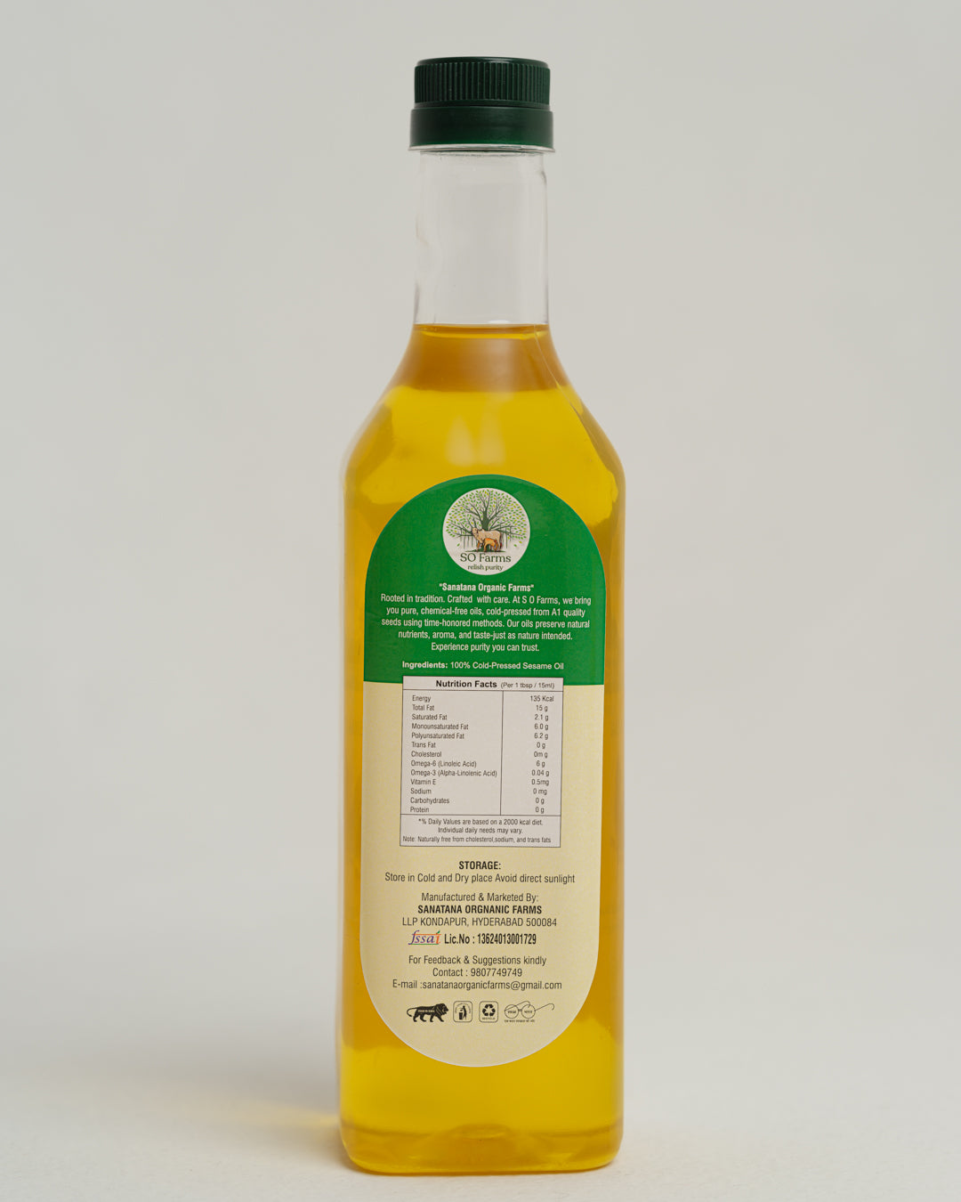 Cold Pressed Sesame Oil (Til Oil) - 100% Pure Traditional | Hyderabad | Sanatana Organic Farms (SOFarms)
